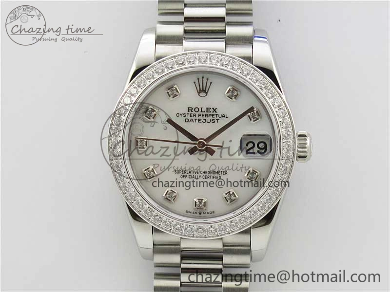 Datejust 31mm 278275 SS Crystal Bezel BP Maker Best Edition White Mop Dial Crystal on SS President Bracelet HighPerformance 3104