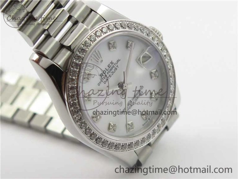 Datejust 31mm 278275 SS Crystal Bezel BP Maker Best Edition White Mop Dial Crystal on SS President Bracelet HighPerformance 3104