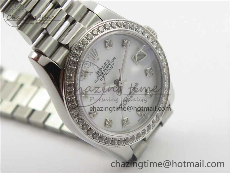 Datejust 31mm 278275 SS Crystal Bezel BP Maker Best Edition White Mop Dial Crystal on SS President Bracelet HighPerformance 3104