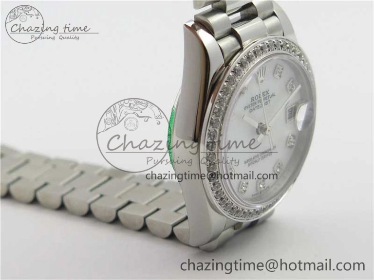 Datejust 31mm 278275 SS Crystal Bezel BP Maker Best Edition White Mop Dial Crystal on SS President Bracelet HighPerformance 3104