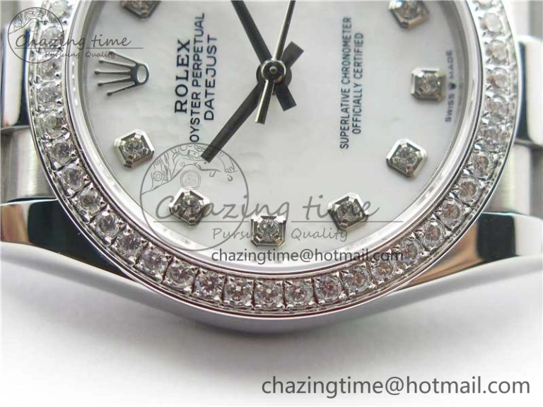 Datejust 31mm 278275 SS Crystal Bezel BP Maker Best Edition White Mop Dial Crystal on SS President Bracelet HighPerformance 3104