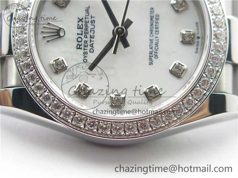 Datejust 31mm 278275 SS Crystal Bezel BP Maker Best Edition White Mop Dial Crystal on SS President Bracelet HighPerformance 3104