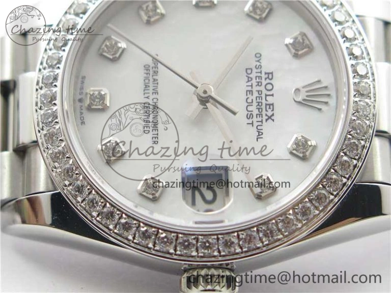 Datejust 31mm 278275 SS Crystal Bezel BP Maker Best Edition White Mop Dial Crystal on SS President Bracelet HighPerformance 3104