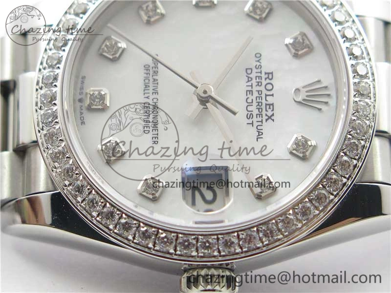 Datejust 31mm 278275 SS Crystal Bezel BP Maker Best Edition White Mop Dial Crystal on SS President Bracelet HighPerformance 3104
