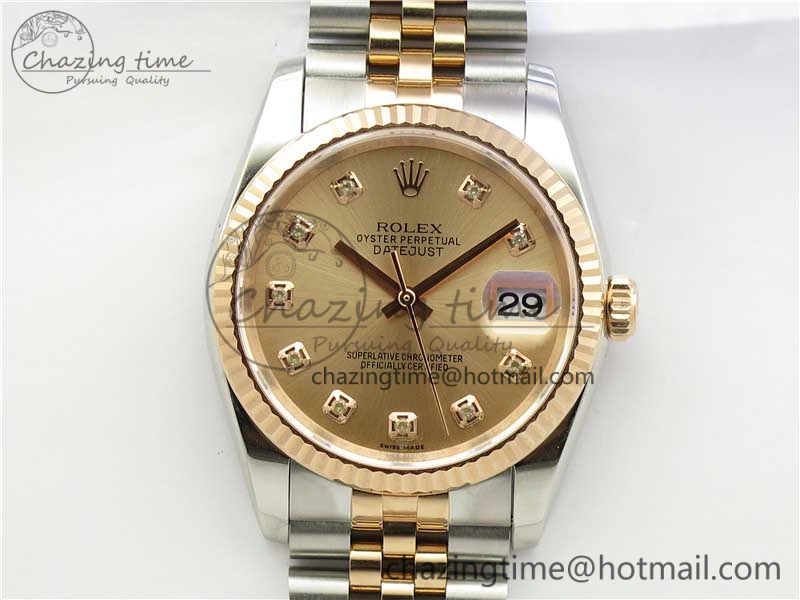 Datejust 36mm 116234 904L SS RG DJF 1:1 Best Edition RG Dial Diam Markers On SS RG Jubilee Bracelet A Sleek 2930