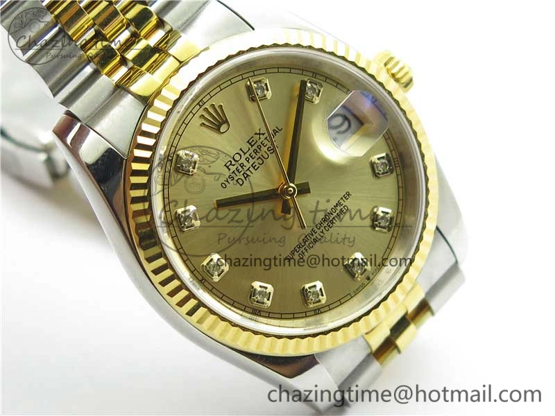 Datejust 36mm 116234 904L SS YG DJF 1:1 Best Edition Yellow Dial Diam Markers On SS YG Jubilee Bracelet A Packable 2927
