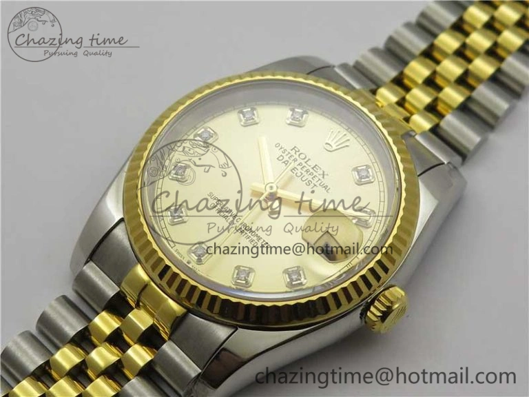 Datejust 36mm 116234 904L SS YG DJF 1:1 Best Edition Yellow Dial Diam Markers On SS YG Jubilee Bracelet A Packable 2927