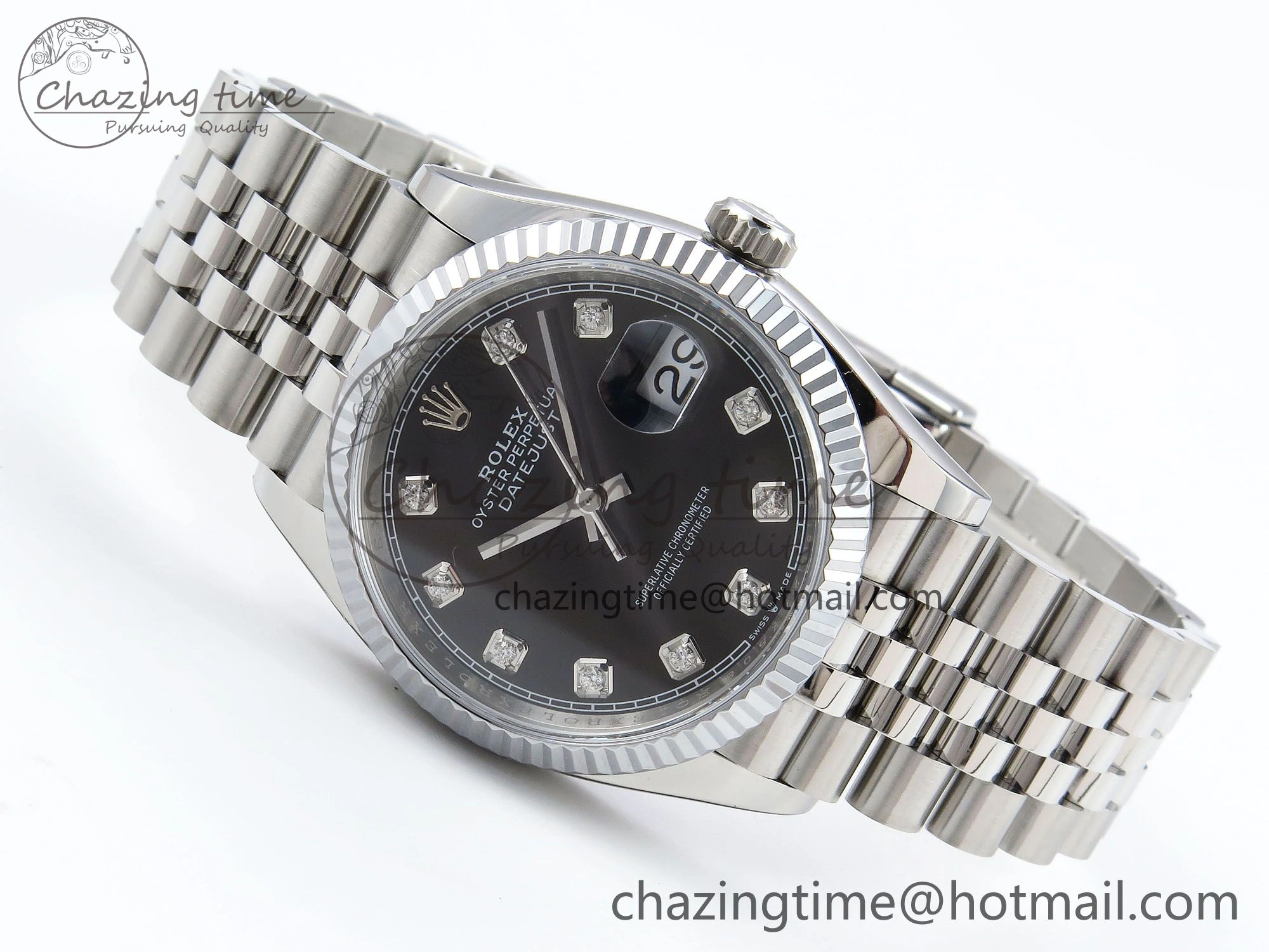 Chic Datejust 36mm 126234 904L Steel HGF 1:1 Best Edition Black Diamonds Dial on SS Bracelet VR 1479