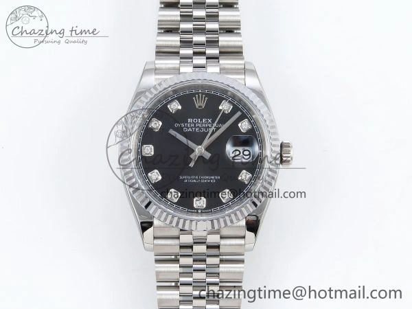 Chic Datejust 36mm 126234 904L Steel HGF 1:1 Best Edition Black Diamonds Dial on SS Bracelet VR 1479