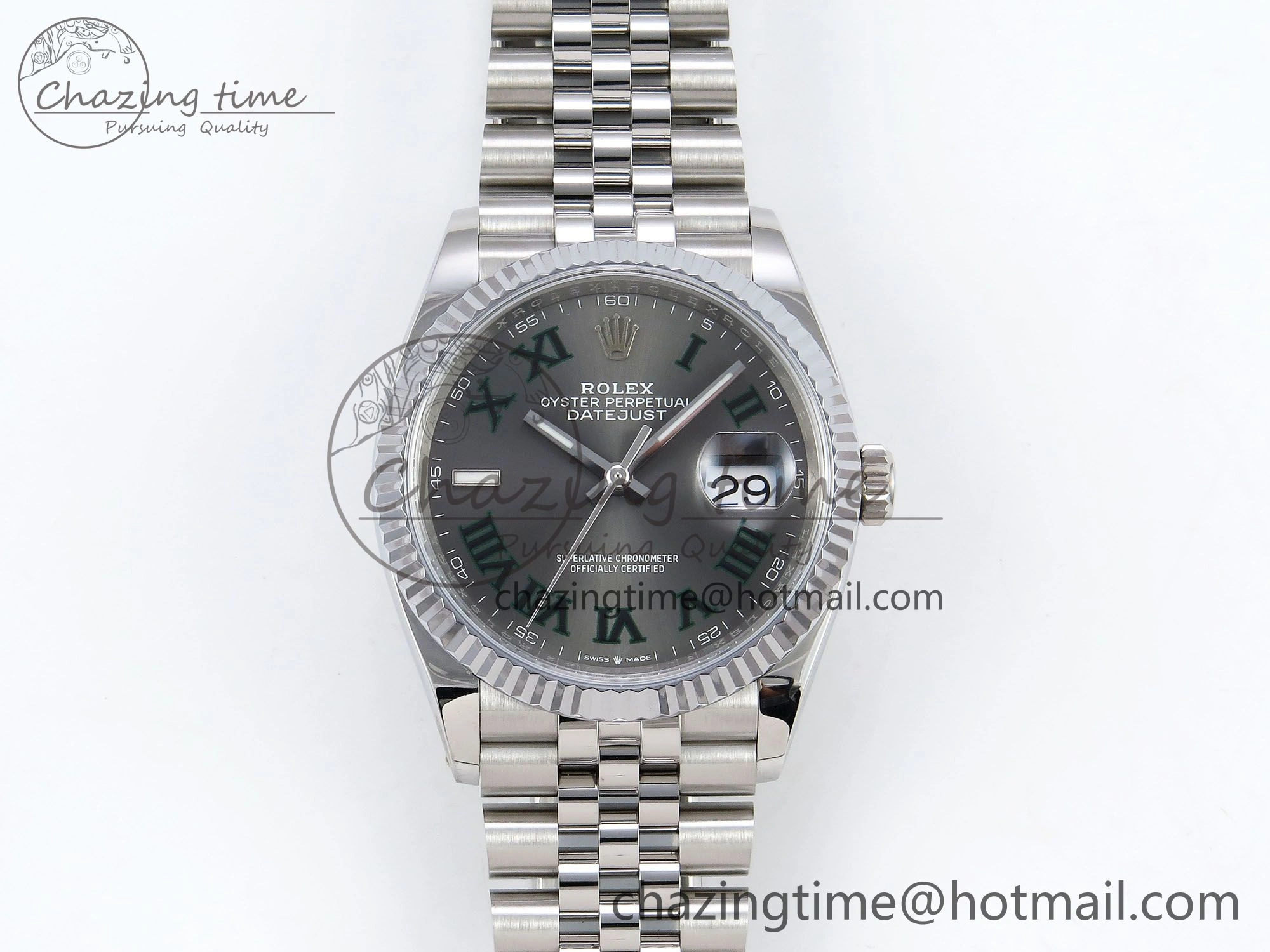 Contemporary Datejust 36mm 126234 904L Steel HGF 1:1 Best Edition Gray Dial Green Roman on SS Bracelet VR 1476