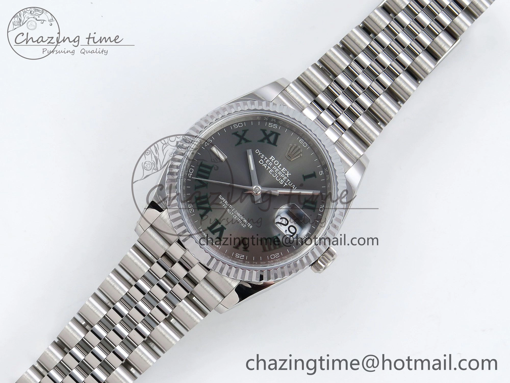 Contemporary Datejust 36mm 126234 904L Steel HGF 1:1 Best Edition Gray Dial Green Roman on SS Bracelet VR 1476