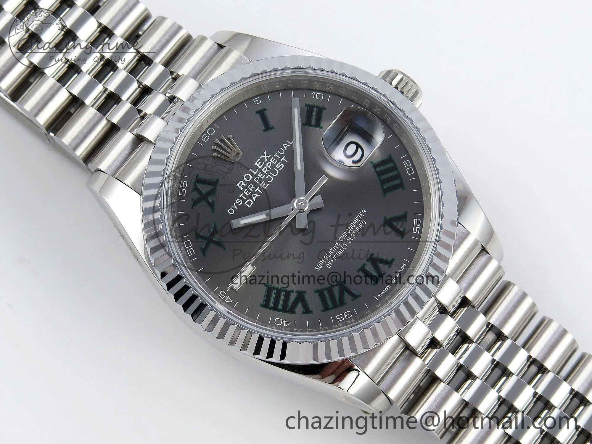 Contemporary Datejust 36mm 126234 904L Steel HGF 1:1 Best Edition Gray Dial Green Roman on SS Bracelet VR 1476