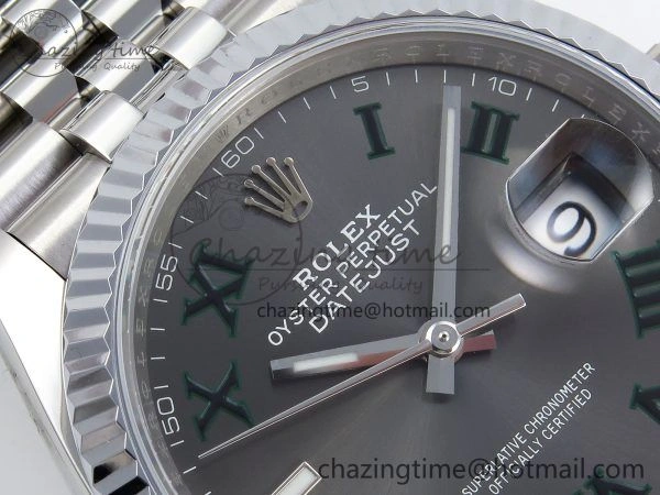Contemporary Datejust 36mm 126234 904L Steel HGF 1:1 Best Edition Gray Dial Green Roman on SS Bracelet VR 1476