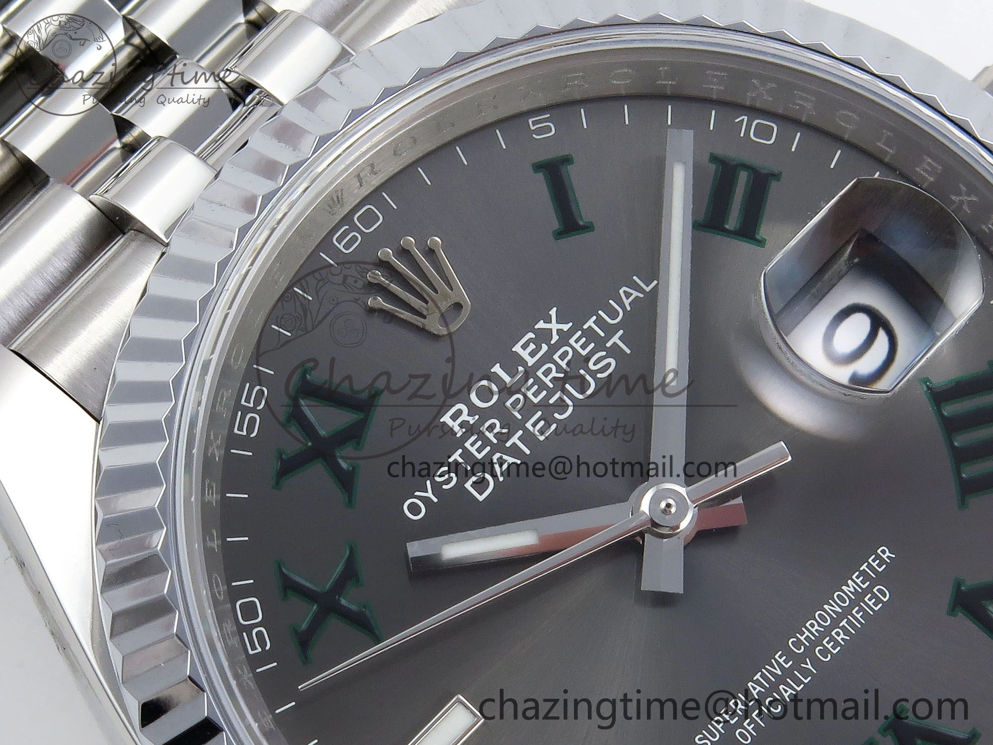 Contemporary Datejust 36mm 126234 904L Steel HGF 1:1 Best Edition Gray Dial Green Roman on SS Bracelet VR 1476