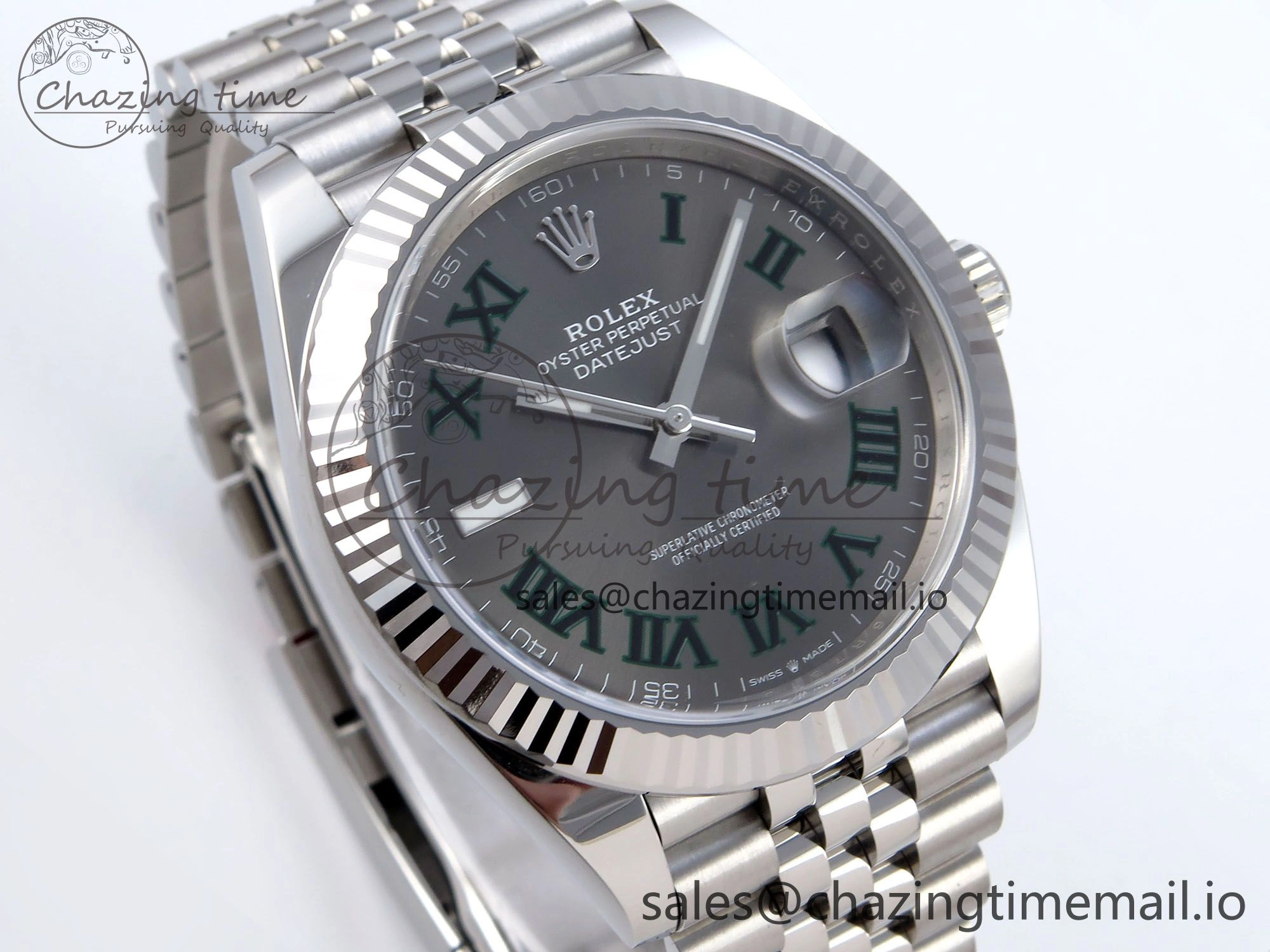 TechFriendly Datejust 41 SS Clean 1:1 Best Edition Gray Dial Green Roman Dial on SS Bracelet VR 901