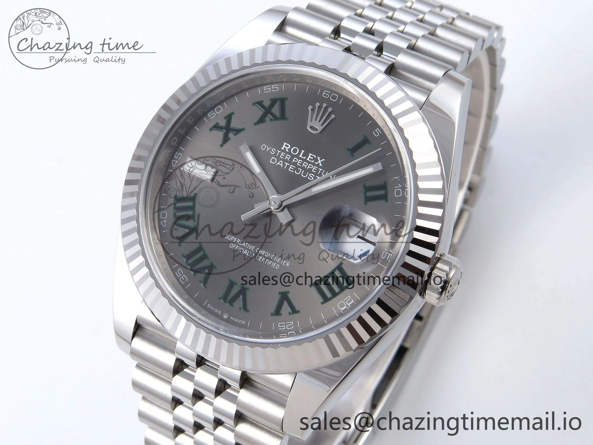 TechFriendly Datejust 41 SS Clean 1:1 Best Edition Gray Dial Green Roman Dial on SS Bracelet VR 901