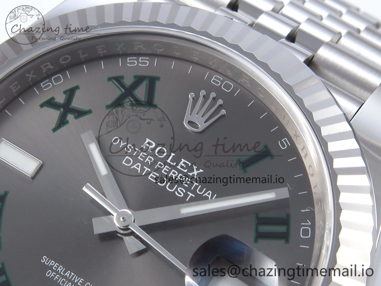 TechFriendly Datejust 41 SS Clean 1:1 Best Edition Gray Dial Green Roman Dial on SS Bracelet VR 901