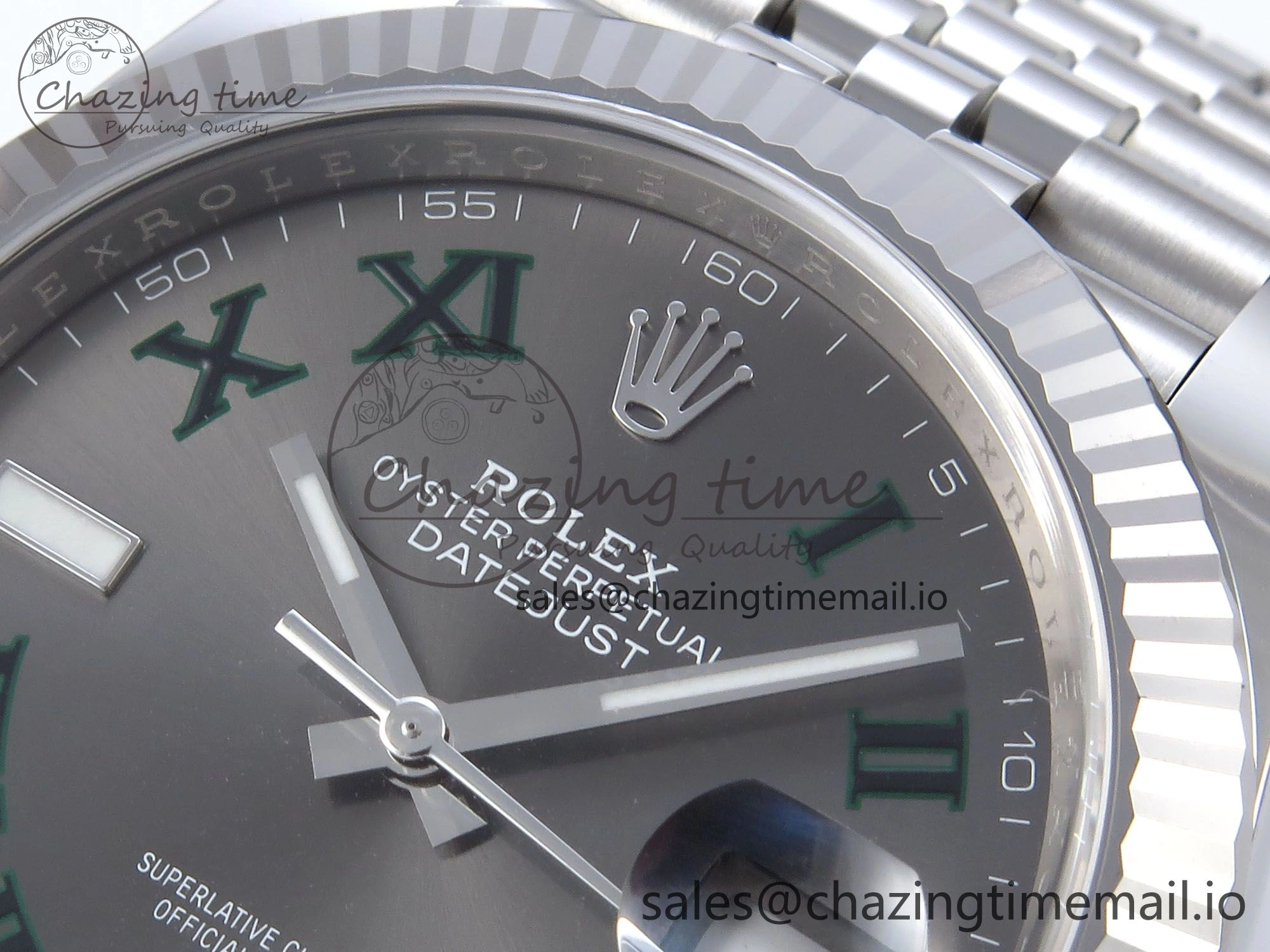 TechFriendly Datejust 41 SS Clean 1:1 Best Edition Gray Dial Green Roman Dial on SS Bracelet VR 901
