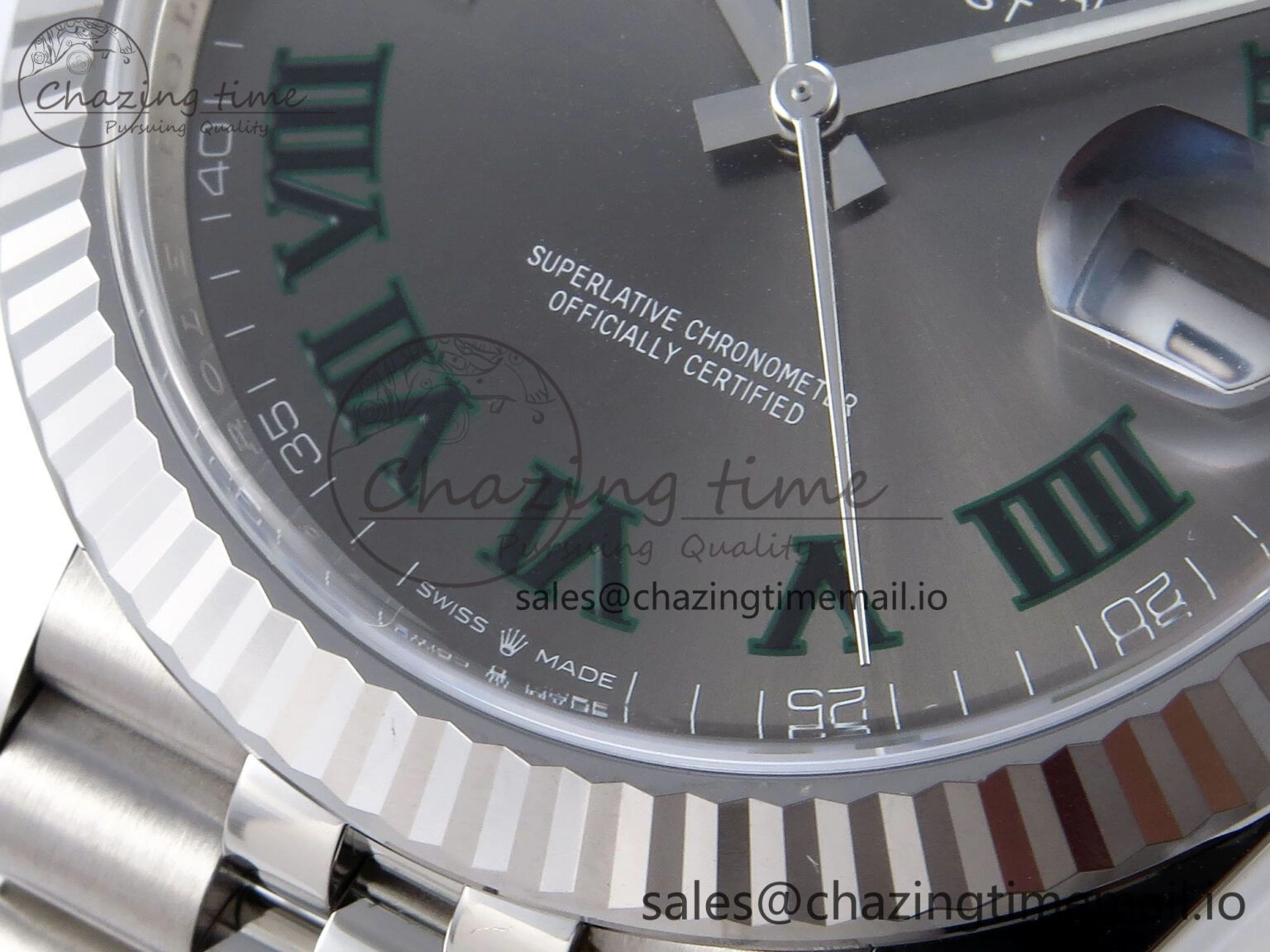TechFriendly Datejust 41 SS Clean 1:1 Best Edition Gray Dial Green Roman Dial on SS Bracelet VR 901