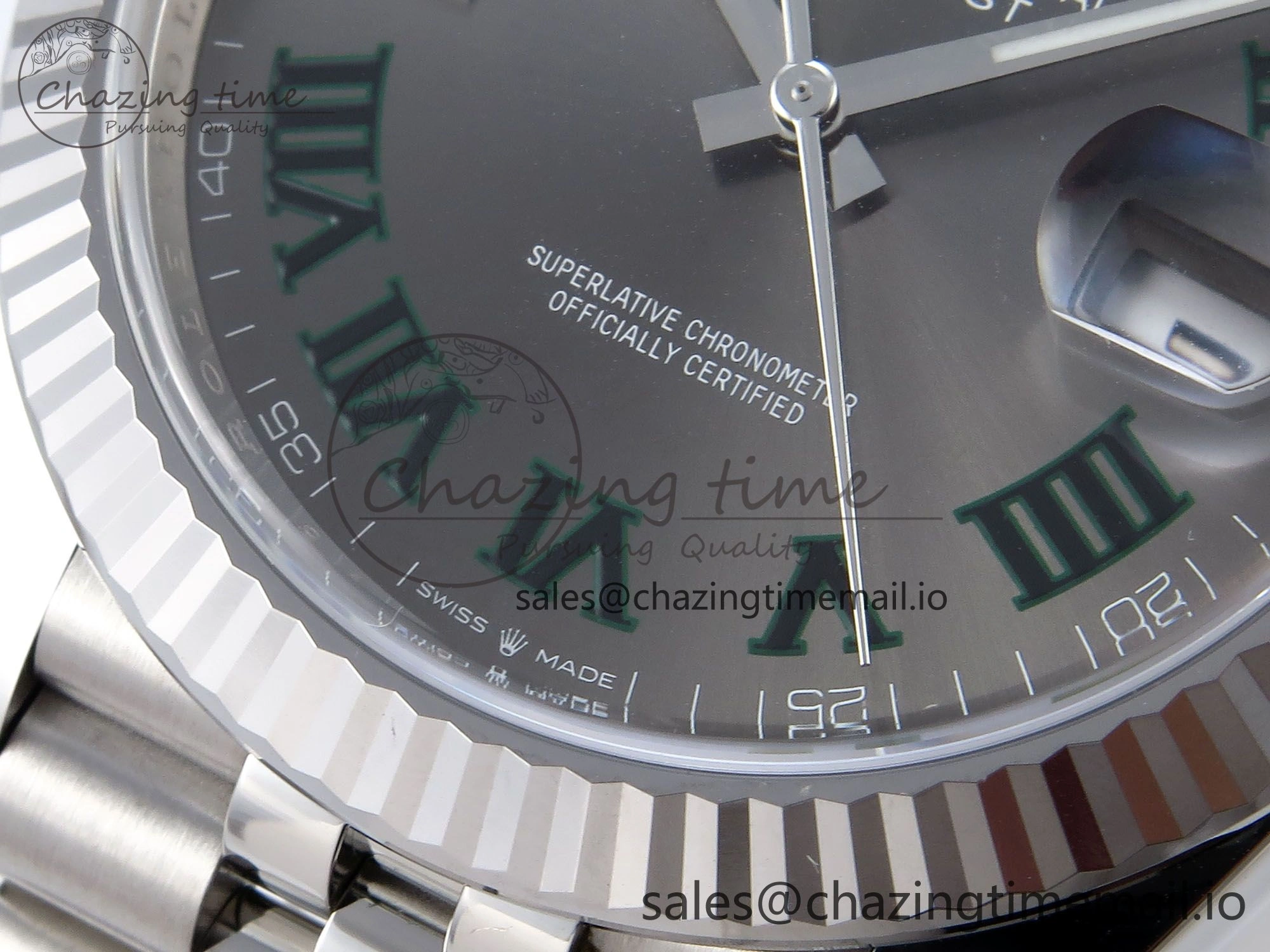 TechFriendly Datejust 41 SS Clean 1:1 Best Edition Gray Dial Green Roman Dial on SS Bracelet VR 901