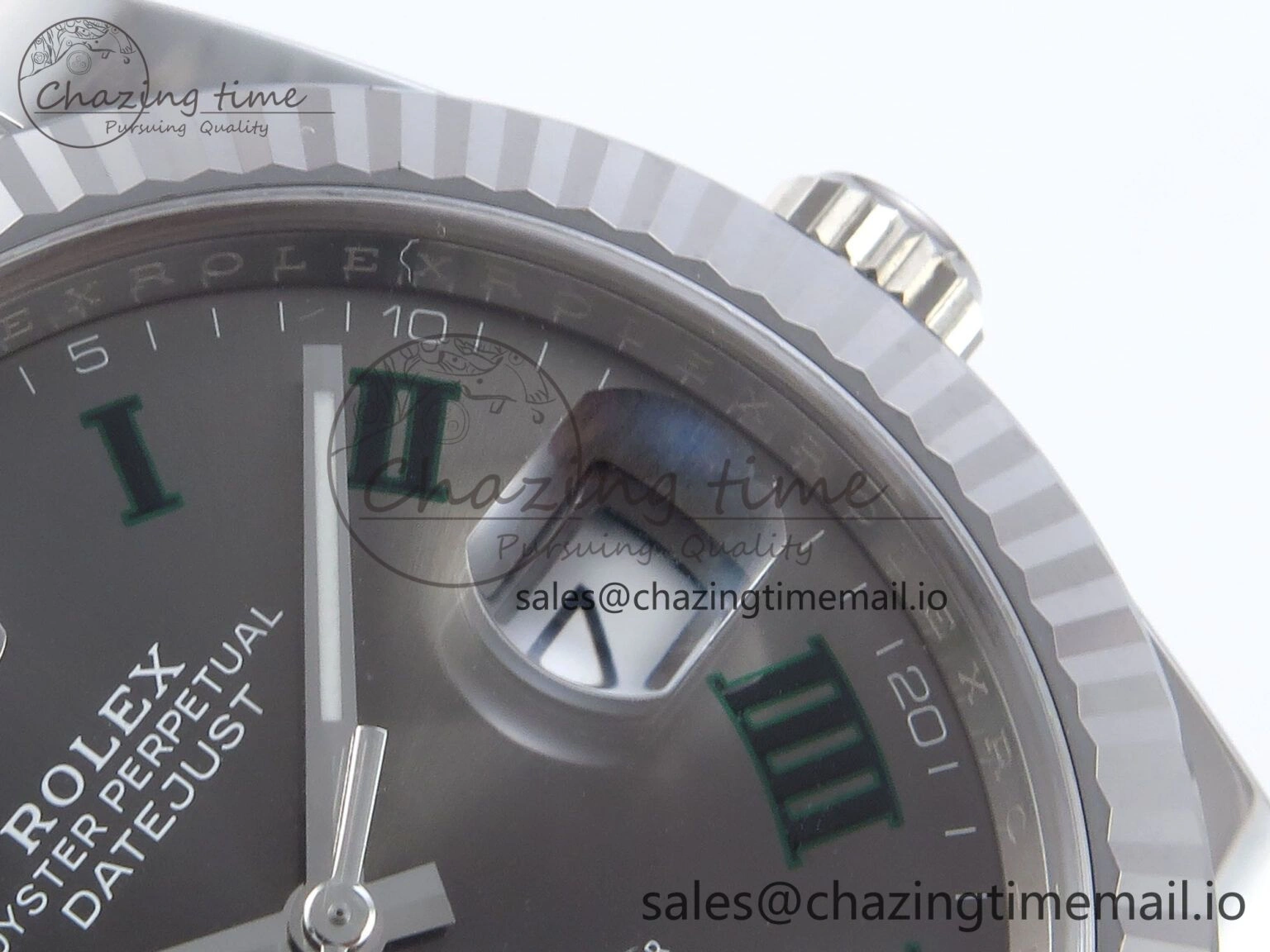 TechFriendly Datejust 41 SS Clean 1:1 Best Edition Gray Dial Green Roman Dial on SS Bracelet VR 901