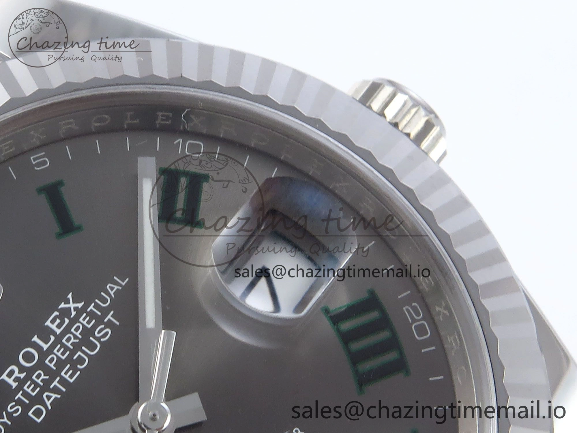 TechFriendly Datejust 41 SS Clean 1:1 Best Edition Gray Dial Green Roman Dial on SS Bracelet VR 901