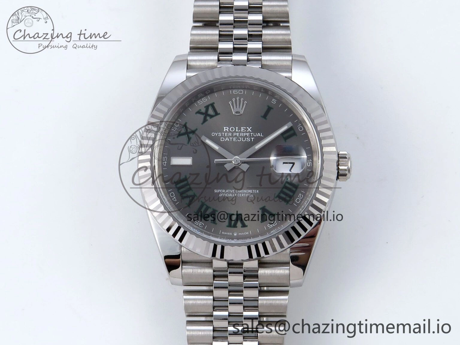 TechFriendly Datejust 41 SS Clean 1:1 Best Edition Gray Dial Green Roman Dial on SS Bracelet VR 901