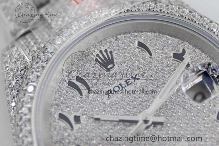 Supportive Datejust 41 SS Full Diamonds TWF 1:1 Best Edition Arabic Markers Dial on Bracelet A 2395