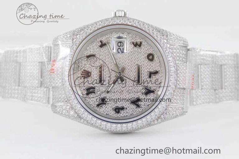 Supportive Datejust 41 SS Full Diamonds TWF 1:1 Best Edition Arabic Markers Dial on Bracelet A 2395