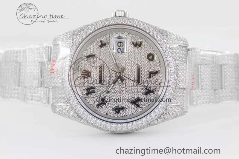 Supportive Datejust 41 SS Full Diamonds TWF 1:1 Best Edition Arabic Markers Dial on Bracelet A 2395