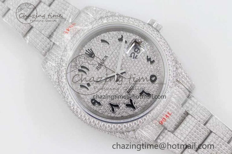 Supportive Datejust 41 SS Full Diamonds TWF 1:1 Best Edition Arabic Markers Dial on Bracelet A 2395