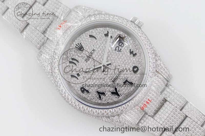 Supportive Datejust 41 SS Full Diamonds TWF 1:1 Best Edition Arabic Markers Dial on Bracelet A 2395
