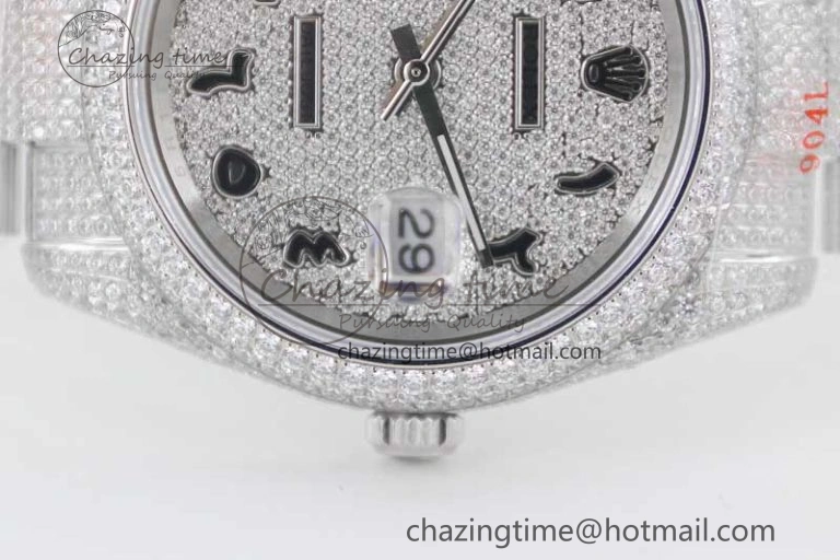 Supportive Datejust 41 SS Full Diamonds TWF 1:1 Best Edition Arabic Markers Dial on Bracelet A 2395