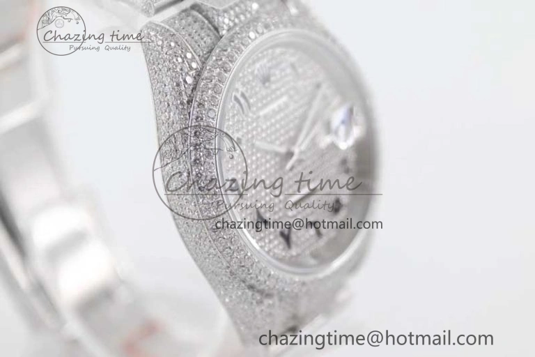 Supportive Datejust 41 SS Full Diamonds TWF 1:1 Best Edition Arabic Markers Dial on Bracelet A 2395