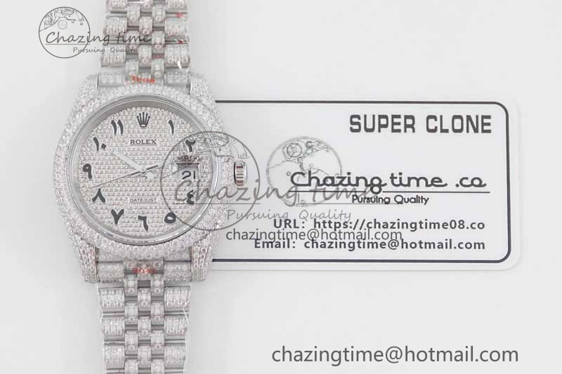 Datejust 41 SS Full Diamonds TWF 1:1 Best Edition Arabic Markers Dial on Jubilee Bracelet A ZeroBulk 2390