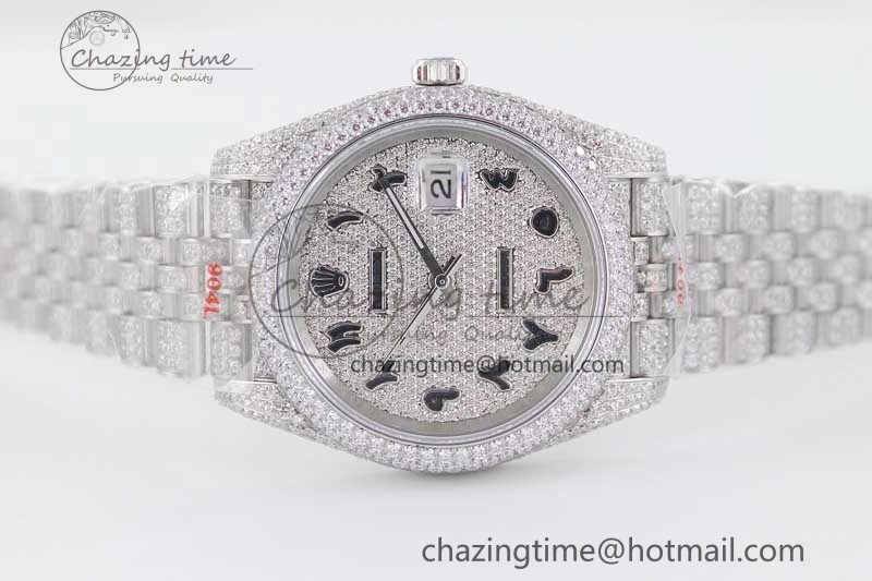 Datejust 41 SS Full Diamonds TWF 1:1 Best Edition Arabic Markers Dial on Jubilee Bracelet A ZeroBulk 2390
