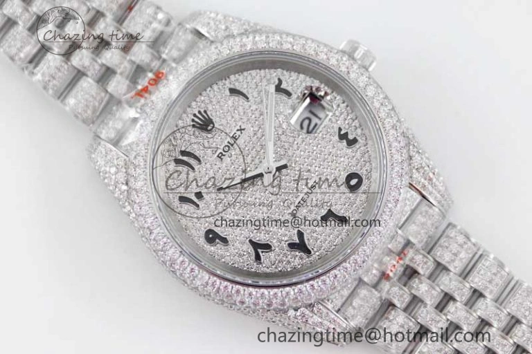 Datejust 41 SS Full Diamonds TWF 1:1 Best Edition Arabic Markers Dial on Jubilee Bracelet A ZeroBulk 2390