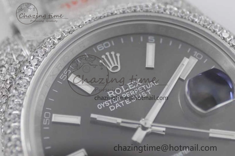 FlexibleFit Datejust 41 SS Full Diamonds TWF 1:1 Best Edition Black Stick Markers Dial on Bracelet A 2394