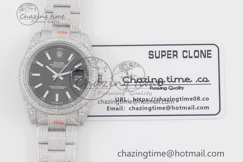 FlexibleFit Datejust 41 SS Full Diamonds TWF 1:1 Best Edition Black Stick Markers Dial on Bracelet A 2394