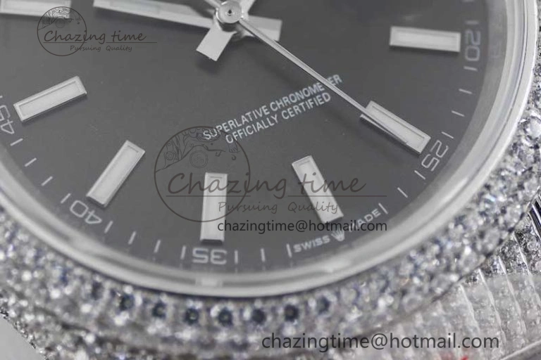 FlexibleFit Datejust 41 SS Full Diamonds TWF 1:1 Best Edition Black Stick Markers Dial on Bracelet A 2394