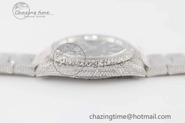 FlexibleFit Datejust 41 SS Full Diamonds TWF 1:1 Best Edition Black Stick Markers Dial on Bracelet A 2394