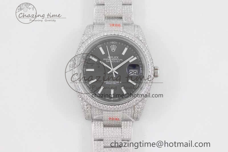 FlexibleFit Datejust 41 SS Full Diamonds TWF 1:1 Best Edition Black Stick Markers Dial on Bracelet A 2394