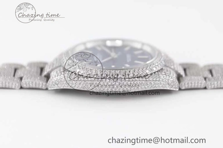 TechFriendly Datejust 41 SS Full Diamonds TWF 1:1 Best Edition Blue Stick Markers Dial on Bracelet A 2393