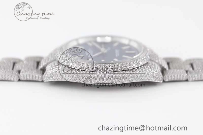 TechFriendly Datejust 41 SS Full Diamonds TWF 1:1 Best Edition Blue Stick Markers Dial on Bracelet A 2393