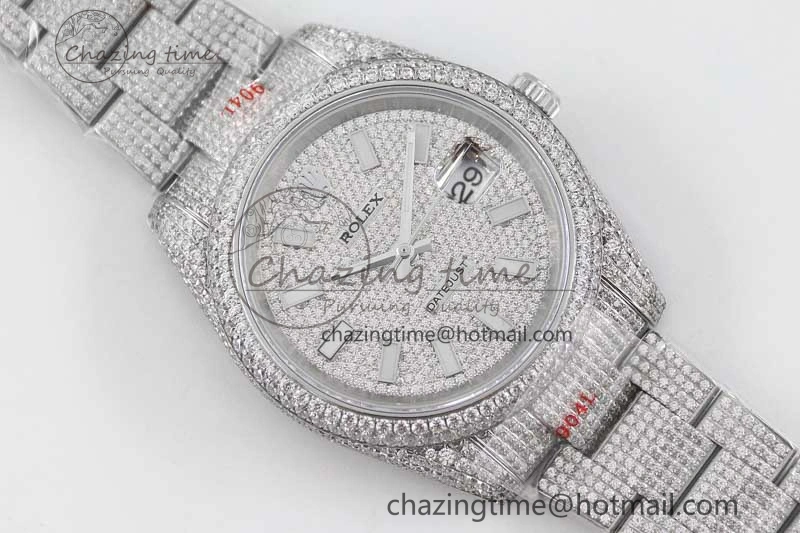 Datejust 41 SS Full Diamonds TWF 1:1 Best Edition Diamonds Stick Markers Dial on Bracelet A Reliable 2396