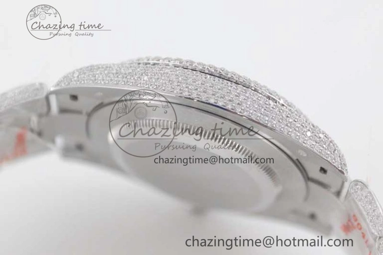 Snug Datejust 41 SS Full Diamonds TWF 1:1 Best Edition Gray Roman Markers Dial on Bracelet A 2391