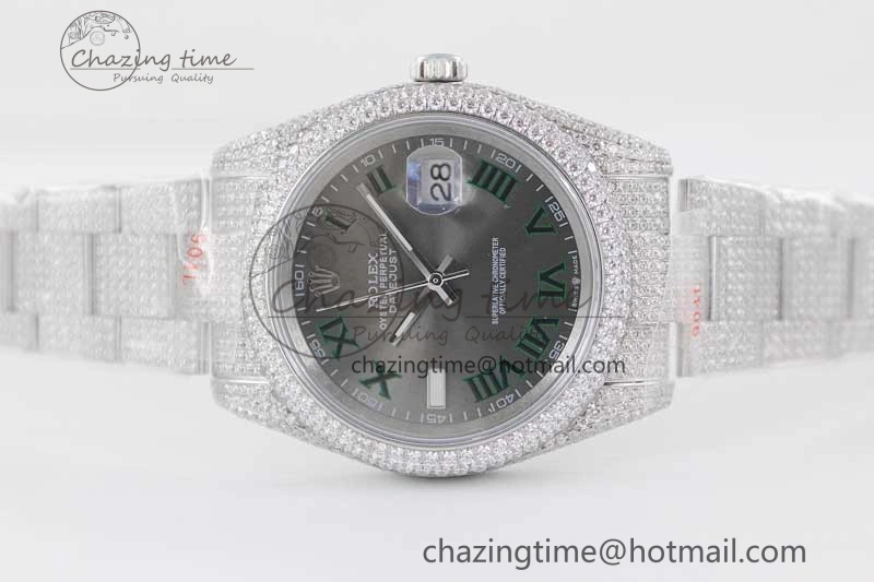Snug Datejust 41 SS Full Diamonds TWF 1:1 Best Edition Gray Roman Markers Dial on Bracelet A 2391