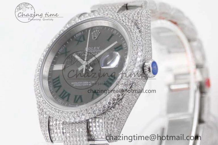 Snug Datejust 41 SS Full Diamonds TWF 1:1 Best Edition Gray Roman Markers Dial on Bracelet A 2391