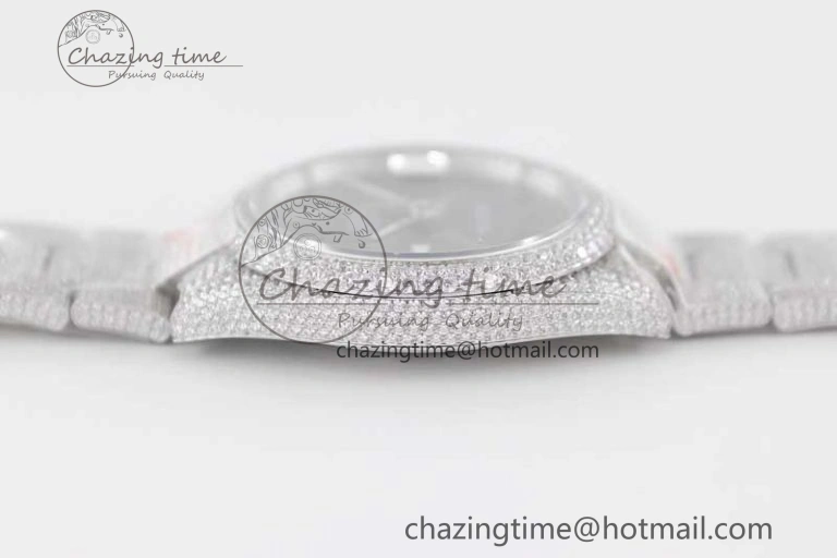 Snug Datejust 41 SS Full Diamonds TWF 1:1 Best Edition Gray Roman Markers Dial on Bracelet A 2391