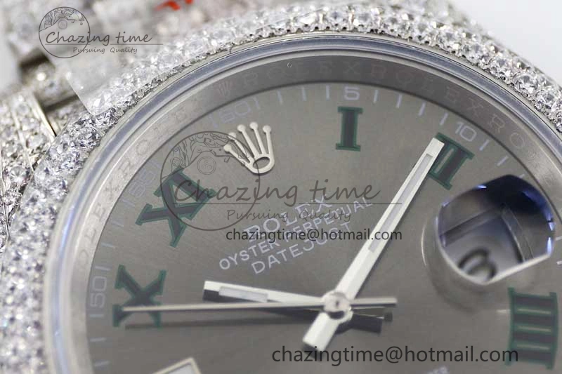 Contemporary Datejust 41 SS Full Diamonds TWF 1:1 Best Edition Gray Roman Markers Dial on Jubilee Bracelet A 2389